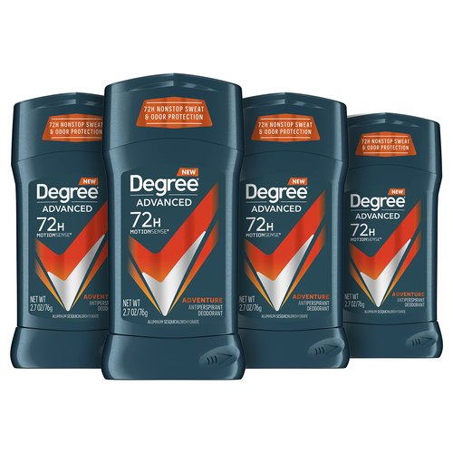 Degree Men UltraClear Antiperspirant Deodorant Black + White 4 count 72-Hour Sweat & Men Antiperspirant Deodorant Adventure 4 Count For Freshness and Odor Protection
