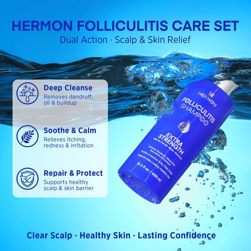 Hermon Folliculitis Treatment Kit – Shampoo & Cream Combo for Scalp, Body & Intimate Areas – Soothes Itch, Clears Acne Bumps, Fights Fungal Infections & Razor Bumps – For Men & Women