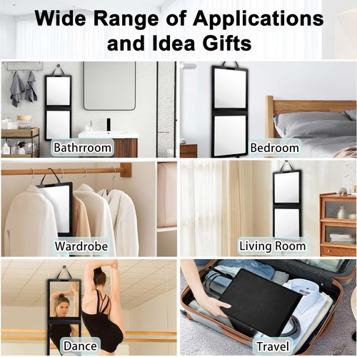 Adzyz Foldable Camping Travel Mirror, 33“ x 13” Hanging Shatterproof Full Length Mirror for Camping, RV Travel, Dorm Room, Portable Dance Practice Mirrors - Black