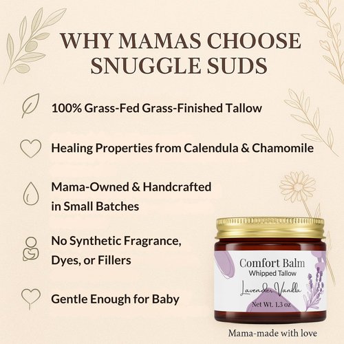 Snuggle Suds Whipped Tallow Balm – 100% Grass Fed Beef Tallow for Baby, Eczema & Sensitive Skin; Gentle Family Moisturizer for Dryness (Lavender Vanilla)