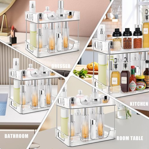 TENDER EPOCH 2-Tier Bathroom Counter Organizer Countertop Storage, Dresser Organizer Vanity Tray for Makeup, Perfume Organizer Cosmetics Skincare Shelf- Clear