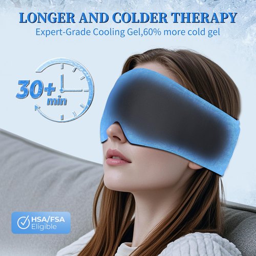 2 Pack Cooling Gel Eye Mask - Puffy Eyes, Dark Circles, Migraine Relief, FSA Eligible, FACEMOON Reusable Sleep Mask for Ice Cold Compress, Long Lasting Comfort for Dry Eyes(Black,Blue)