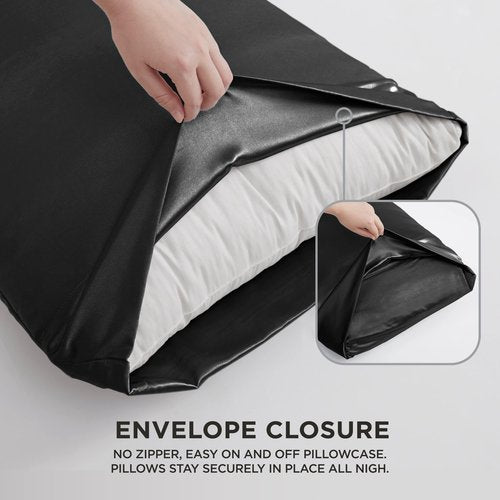 Juicy Couture Twin Size Satin Bed Sheet Set, Deep Pocket Silky Twin Sheet Set with 1 Fitted Sheet, 1 Flat Sheet and 1 Pillow Case, Wrinkle Resistant and Anti Pilling Bed Sheets - Black