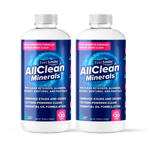 EverSmile AllClean Minerals – Deep Cleaner for Retainers, Clear Aligners, Invisalign, Dentures, Night & Mouth Guards – Removes Stains, Odors & Plaque in 3-Minutes – Up to 120 Uses (300g), 2 Pack