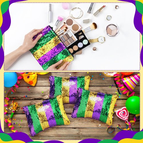Reginary 8 Pcs Mardi Gras Sequin Makeup Bags Masquerade Parades Cosmetic Canvas Bags Canvas Gifts for Travel Women Carnival Gifts