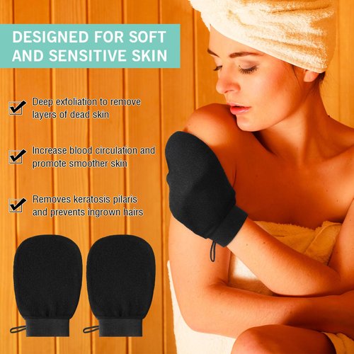 FoldTier 20 Pcs Exfoliating Glove Bulk Summer Exfoliator Mitt Body Scrubber 150d Viscose Fiber Deep Skin Korean Scrub Mitt for Spa Massage Dead Skin Remover for Men and Women(Black)