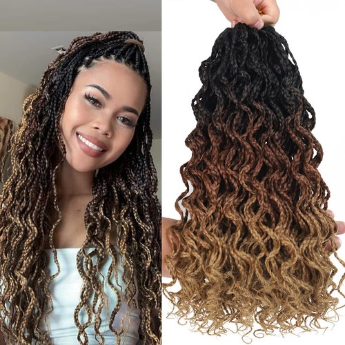 150 Strands Goddess Box Braids Crochet Braids Hair Pre lopped with Curly Braids Synthetic Braiding Hair 14 Inch 5Packs/Lot (14Inch(5packs), 1B/30/27#)