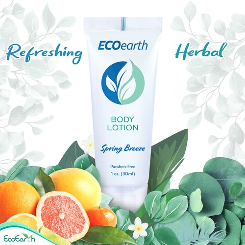 EcoEarth Travel Size Lotion (1 fl oz, 100 PK, Spring Breeze), Delight Your Guests with an Invigorating and Refreshing Body Lotion, Quality Mini and Small Size Guest Hotel Toiletries in Bulk