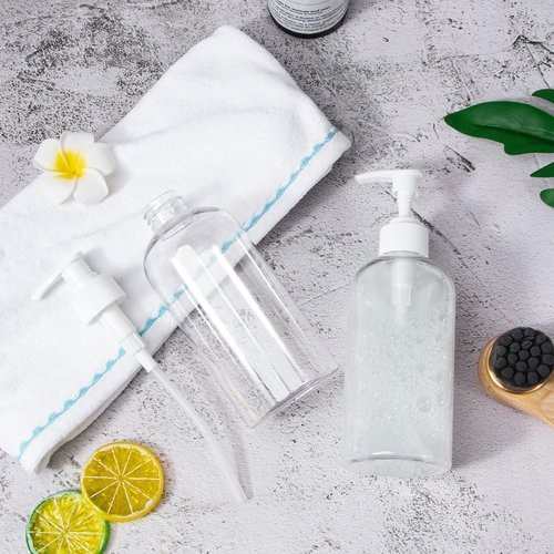 Yebeauty Pump Bottle Dispenser, 2 Pack 13.5oz/400ml Dish Lotion Soap Dispenser Plastic Liquid Shampoo Container for Bathroom Kitchen Hotel Body Wash, Clear