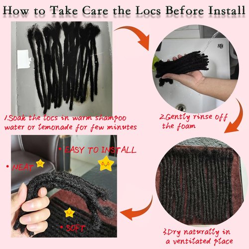 Locs Extension Human Hair 8 Inches 30 Str Dreadlock Extension 100% Full Handmade Human Hair Locs Extension for Woman/Man/Kids 0.6cm Dread Extension Human Hair Can be Curly and Dyed
