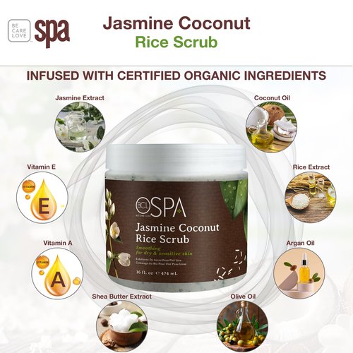 BCL SPA Rice Scrub, Jasmine Coconut, 16 Fl Oz