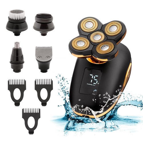Asani 5 in 1 Electric Razor for Men and Women, USB Rechargeable and Waterproof Cordless Trimmer, Includes Rotating Bald Head Shaver, Nose Hair Trimmer, Beard Shaper, Silicone Brush, & Cleansing Brush