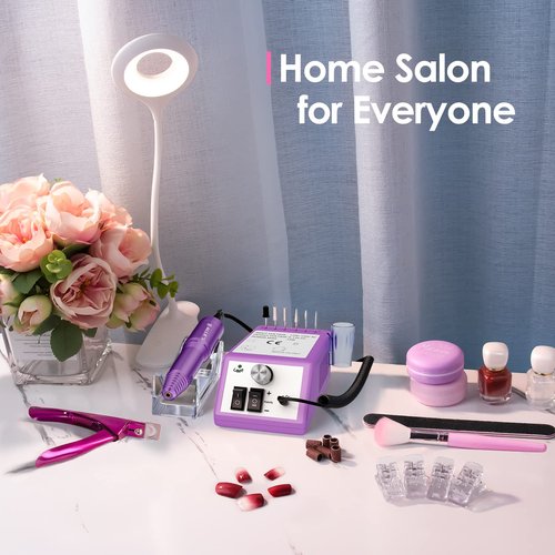 20000 RPM Professional Nail Drill Machine Efile Electric Nail Filer Kit for Finger Toe Nails, Acrylic Gel Dip Nails, Manicure Pedicure Drill with 6Pcs Bits and 106Pcs Sanding Bands, Purple