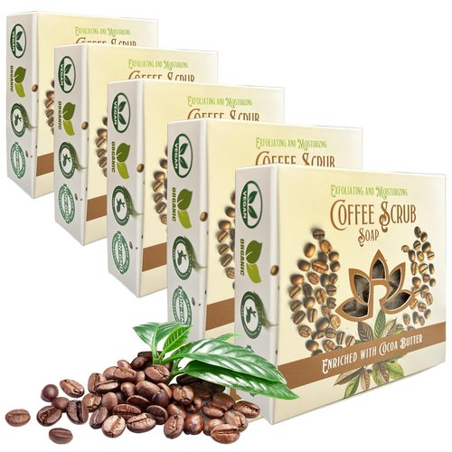 Relaxcation Handmade Coffee Scrub Soap Bar – Natural Exfoliating Soap with Fresh Ground Coffee, Cocoa Butter & Latte Aroma – Cold Process Body Scrub Bar - (5 bars)