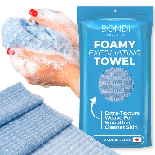 BONDI Exfoliating Washcloth - Perfect Stocking Stuffer - Extra Long - Perfect for Back Scrubbing - Made in Japan