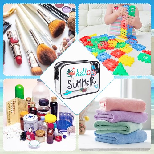 SUMERSHA 4Pcs Beach Clear Makeup Bags for Women Summer Beach Survival Kit Cosmetic Bags Waterproof PVC Toiletry Bags Portable Seaside Travel Pouch with Zipper for Lady Girls Summer Travel Vacation