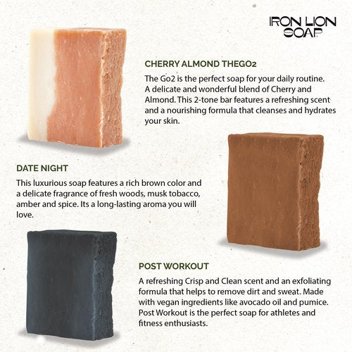 ILS Soap co - HIS Mix (3 Formulas for the man on the go Post Workout, Date Night & The Go-To) All Natural Bar Soap for All Skin Types - Plant Based, Cold Process and Handmade in the USA (3 Pack)