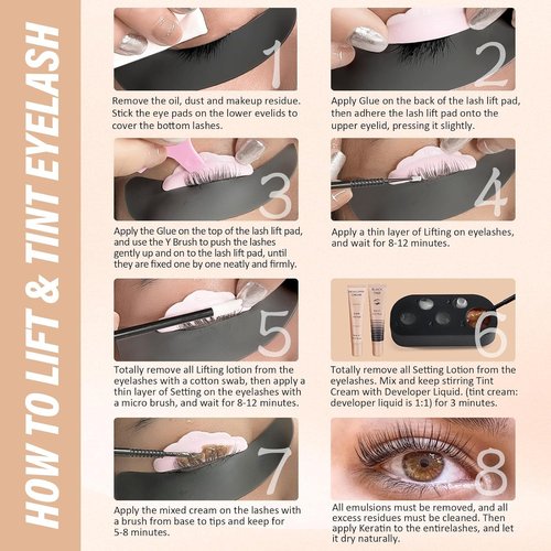 Libeauty Lash Lift Kit and Black Color Kit, Brow Lamination Kit Friendly for Beginner Easy Use Safe Effective Results Voluminous Thicker Eyelashes or Eyebrow, Natural Black
