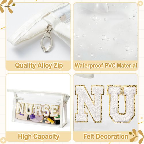 CY2SIDE NURSE Clear Makeup Bag - White Letter Patch Cosmetic Bag with Handle for Travel PVC Zipper Clear Travel Pouch for Toiletries Waterproof Portable Organizer Case Gift for Nurse, White