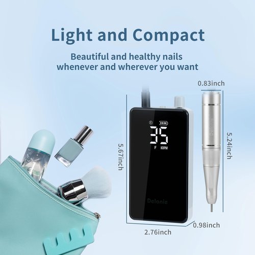 Delanie Electric Nail Drill 35000 RPM, Professional Portable Rechargeable Cordless E File for Acrylic Gel Removal, for Manicure Salon Home