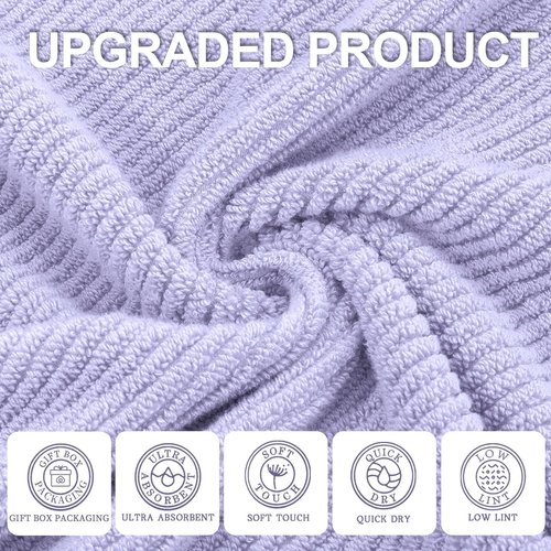 Washcloths for Showering, 6PC Large 13"x13" - Lightweight | Quick Dry | Soft | Absorbent, Thick Cotton Washcloths for Face, Purple Hand Towel Set, Lavender Face Towel for Hotel, Bathroom Essentials
