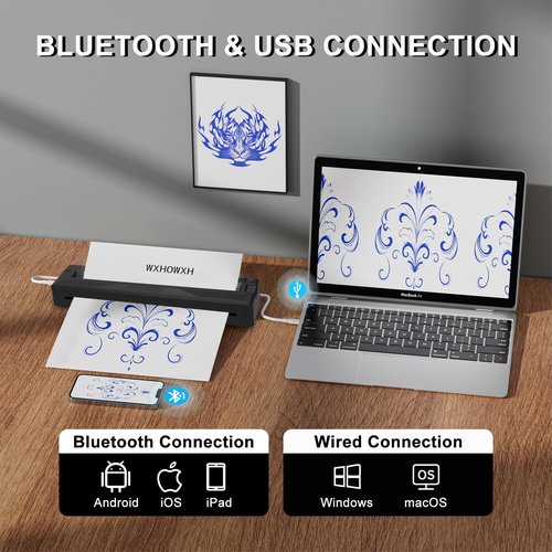 300 DPI Tattoo Stencil Printer Machine for Tattoo Artists&Beginners,termocopiadora Tattoo with 3pcs of Tattoo Transfer Paper,Portable Bluetooth Wireless Printer Compatible with Phone&PC