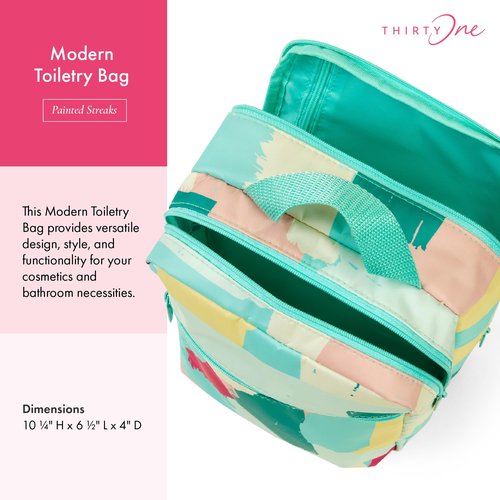 Thirty-One Gifts Modern Toiletry Bag Small Toiletry Travel Bag for Makeup and Bathroom Essentials Rosedust Shibori, Painted Streaks