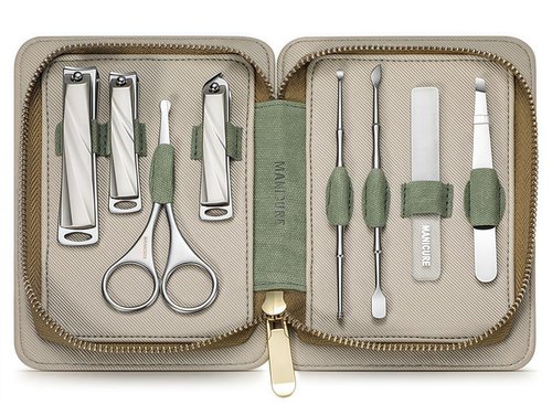 HAPPITON 8-Piece Manicure Pedicure Set-Stainless Steel Nail Clippers Toenail Fingernail Cutters with Travel Case Complete Grooming Kit (Green)