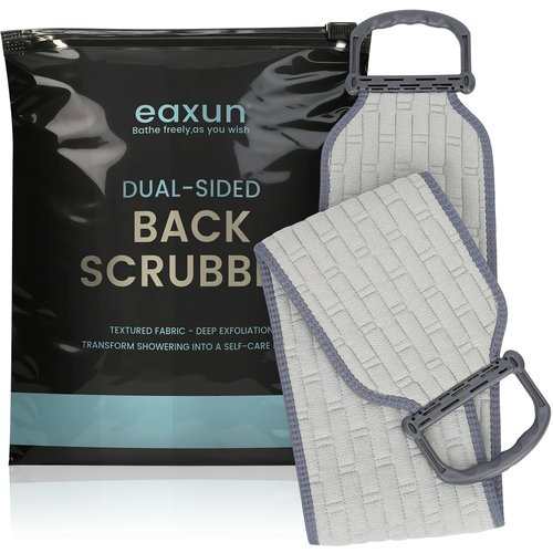 eaxun Exfoliating Back Scrubber with Plastic Handles for Shower, 36 Inches Wider Bath Back Exfoliator Body Cleaner for Men, Women and Elderly, Dual-Sided Roughness Back Washer for Deep Cleansing
