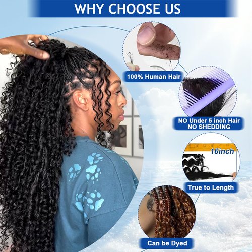BIZVUS Human Braiding Hair for Boho Braids 110g Curly Boho Hair for Braiding Knotless 12A Wet and Wavy Bulk Bohemian 3 Bundles/Pack Deep Wave 100% Human Hair Extensions Natural Color 18inch