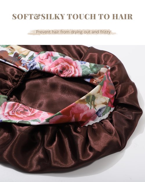 MBJERRY Long Satin Braids Bonnet - Silk Hair Bonnets for Sleeping Stretchy Tie Band for Black Women Elastic Sleep Cap for Curly Hair (Brown)