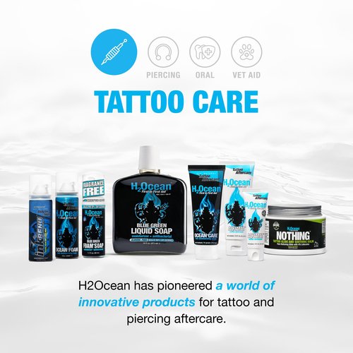 H2Ocean Ultimate Tattoo Aftercare Kit – Complete 3 Step Water-Based Skincare Regimen for Faster Tattoo Healing – Blue Green Foam Soap (1.7 oz), Ocean Care Cream (2.5 oz) & Ocean Foam Moisturizer(2 oz)