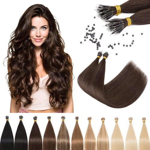 SEGO Nano Tip Hair Extensions Human Hair, Nano Beads Balayage Seamless Highlight Pre-bonded Extensions for Women, 0.7g/strand, 50 strands 35g/pack -20 Inch#02R Dark Brown