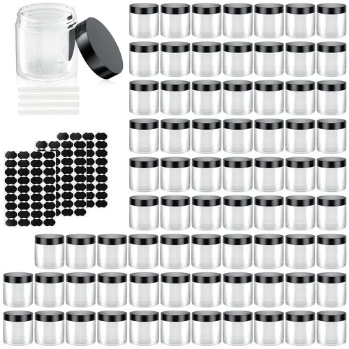 60 Pack 4 Oz Plastic Containers with Lids, OBKJJ Clear Travel Size Leak Proof Makeup Travel Containers BPA Free Cosmetic Slime Jars for Lotion, Cream, Body Butter, Makeup, Ointments (60)