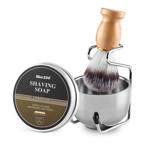 Wismee 3 In 1 Shaving Brush Set Shaving Soap Bowl & Shaving Stand & Badger Hair Shaving Brush Kit Shaving Cleaning Tool for Men (Silver+soap)