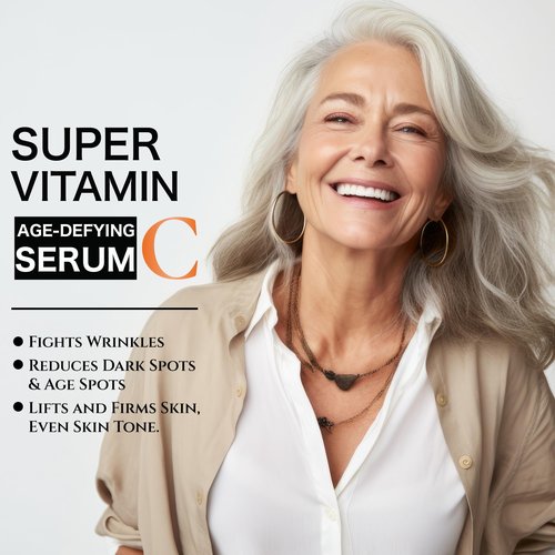 Super Vitamin C Serum for Women over 70, Wrinkle Cream for Face, Anti Aging Cream, Hydrates, Softens, Lifts and Firms Super Vitamin C Serum (60ml, Orange)