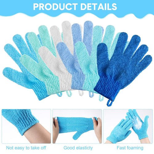Cuffbow 90 Pcs 45 Pairs Exfoliating Double Sided Bath Gloves with Hanging Loop Colorful Body Shower Gloves for Men Women Beauty Spa Massage Shower Clean Skin Bathing Scrubber Accessories(Blue)
