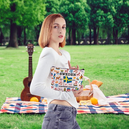 BLUPARK Swedish Souvenir Cosmetic Bag - Mom Gift, Travel Makeup Bag for Sweden Lovers