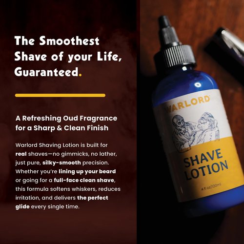 Warlord Shave Lotion – Silky Smooth Razor Glide, Whisker Softening for a Closer Shave, Transparent No-Foam Formula for Precision, Southern Tobacco Scent, Men’s Shaving Cream Alternative, 4oz