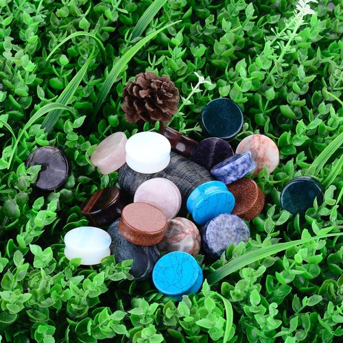 BodyJ4You 18PC Body Piercing Stone Plugs - Ear Stretching Balm Organic Jojoba Oil Aftercare - Big Gauge 24mm (1") - Saddle Double Flared Tunnels Expander Earrings