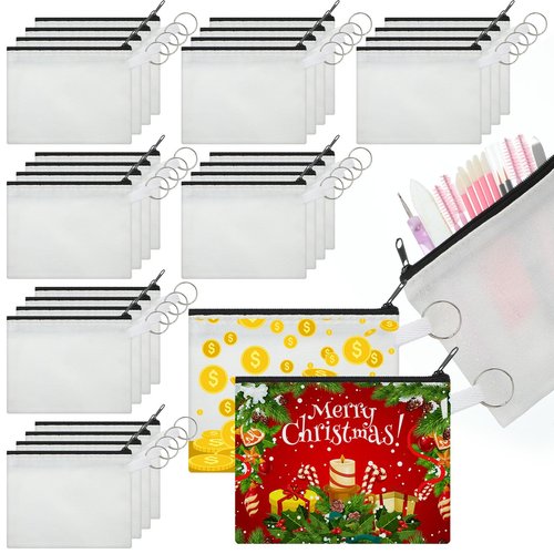 Frienda 30 Pieces Sublimation Blank Small Coin Canvas Makeup Bags Bulk Cosmetic DIY Craft Pouch with Zipper Coin Purse Pencil Pouch Travel Toiletry Organizer(Black)