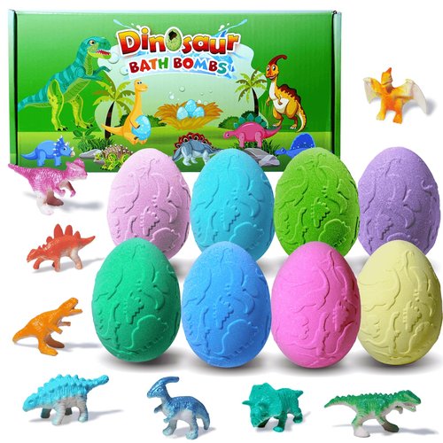 Persidra Kids Bath Bombs with Surprise Inside, XXL Large Dinosaur Bath Bombs 8pcs Bath Bomb Set with Toys Inside, Dino Toy Gifts for Kids Age 3 4 5 6 7 8 9 10 11 12