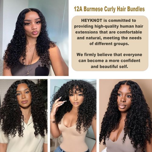 HEYKNOT Burmese Curly Bundles Human Hair 18 Inches 100% Unprocessed Quick Weave 3c4a Water Wave with Spiral Curly End Real Human Hair Extensions Natural Black