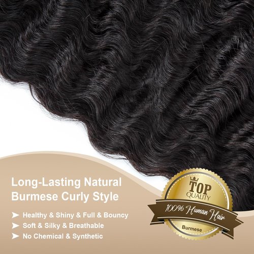 Burmese Curly Bundles Human Hair 16 Inch 12A Deep Wave 1 Bundle 100% Unprocessed Quick Weave 3c4a Water Wave Bundles with Spiral Curly End Real Human Hair Extensions Natural Black