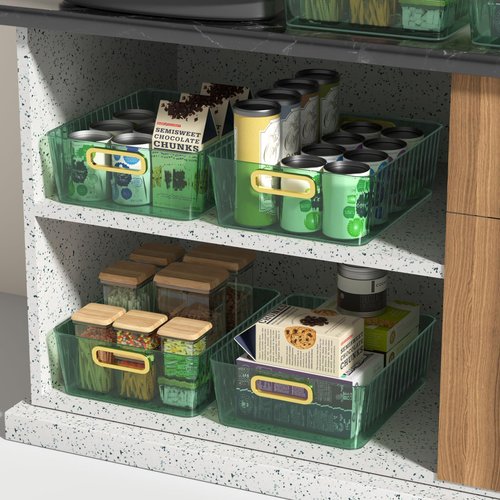 Vadidiya Clear Storage Organizer Bins, Plastic Cosmetic Storage Bin, Green, 4 Packs