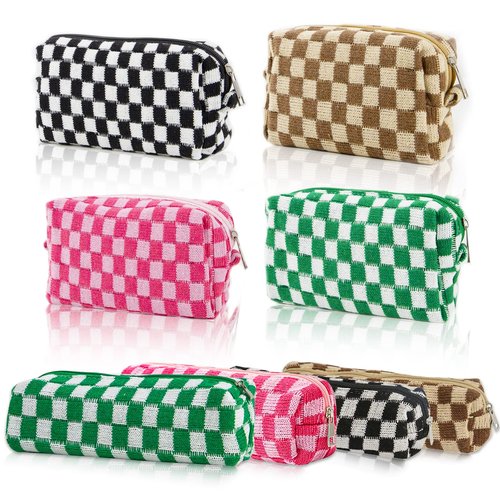 EYNDYN 8pcs Checkered Makeup Bag Cosmetic Bag for Women,4Pcs Large Capacity Y2k Makeup Bags and 4Pcs Pencil Case Makeup Brushes Storage Bag Travel Toiletry Bag Organizer