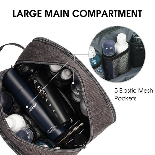 WANDF Travel Toiletry Bag for Men Large Toiletries Shaving Bag Water Resistant Hanging Dopp Kit Travel Accessories Bag for Women Men (Dark Grey)