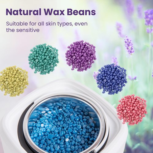 Sunvivi Wax Kit Digital Hair Removal Waxing Kit for Women & Men, Hot Wax Warmer Pot with 5 Bag Hard Wax Beads, Wax Melt Warmer Kit for Full Body, Legs, Face, Bikini,Sensitive skin, White