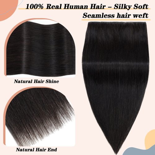 S-noilite Clip in Human Hair Extensions - Real Hair, One Piece/5 Clips, 3/4 Full Head - Thicker, Straight, Soft, 12 Inch/70g (#1B Natural Black)