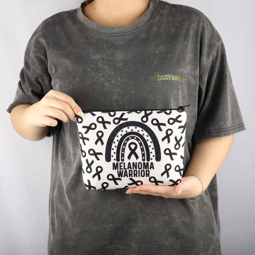 Melanoma Cancer Awareness Gift Black Ribbon Skin Cancer Survivor Bag Melanoma Warrior Makeup Bag Melanoma Awareness Zipper Bag (Melanoma Warrior)